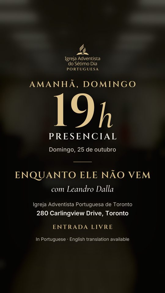 Cartaz de 24 out: Amanhã, domingo 19h Presencial